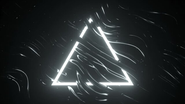 Flashing wires and triangle. Abstract club composition with neon flashes. 3d animation of a seamless loop