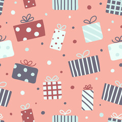 Design of pattern with Xmas present boxes. Christmas concept. Vector