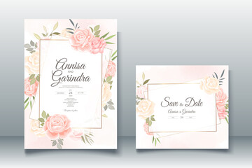 Beautiful floral frame wedding invitation card template Premium Vector
