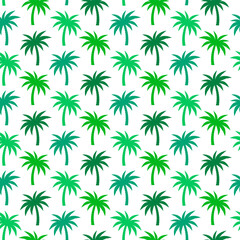 Palm trees pattern. Seamless background with green coconut palm trees on white, vector.