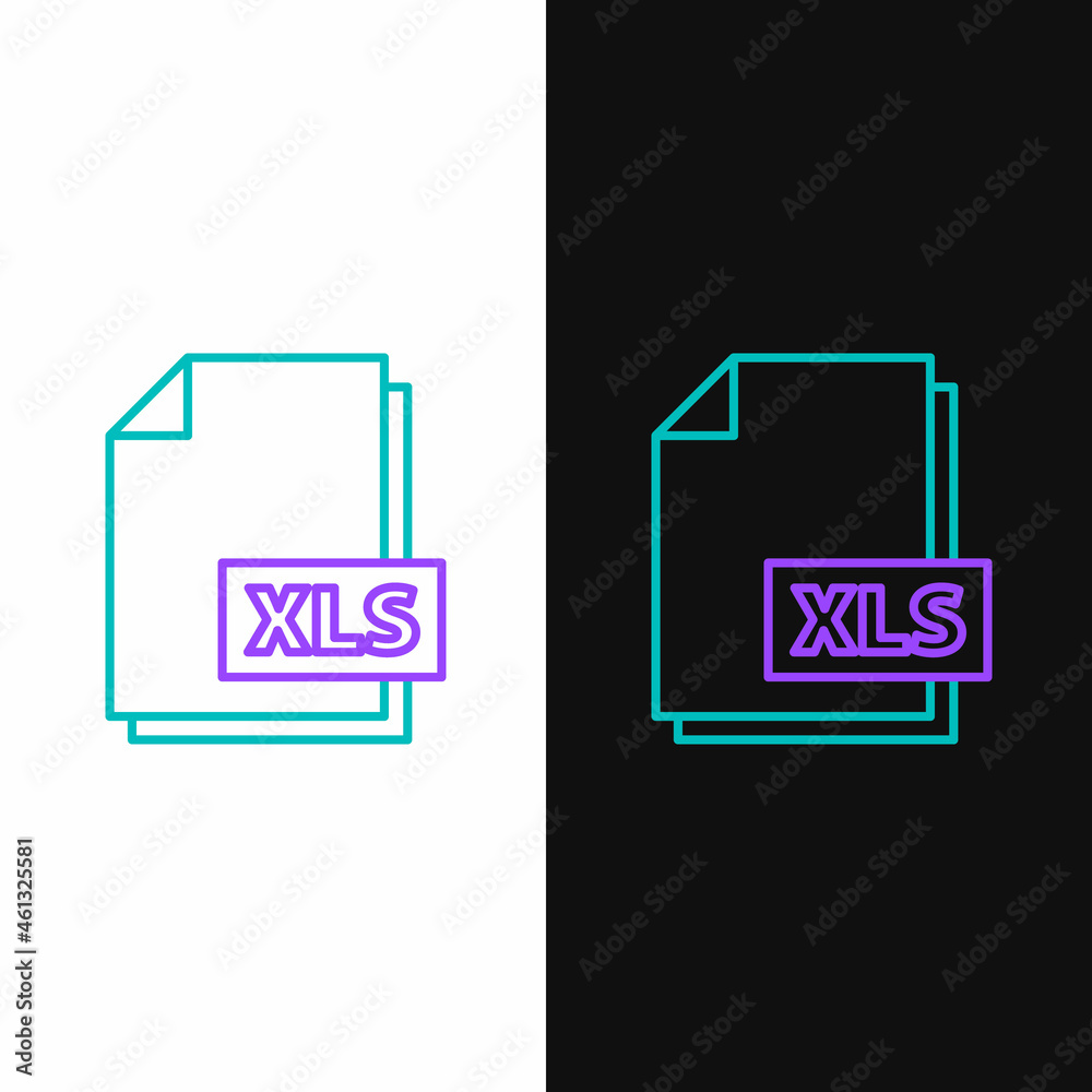 Fototapete Line XLS file document. Download xls button icon isolated on white and black background. Excel file symbol. Colorful outline concept. Vector