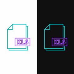 Line XLS file document. Download xls button icon isolated on white and black background. Excel file symbol. Colorful outline concept. Vector