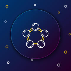 Line Molecule icon isolated on blue background. Structure of molecules in chemistry, science teachers innovative educational poster. Colorful outline concept. Vector