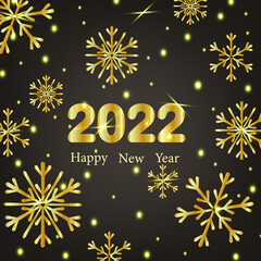 Vector illustration, new year 2022, on a dark background golden snowflakes with the inscription