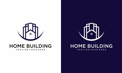 Construction Building Logo Icon Design Vector  template.on a dark blue and white background.