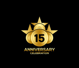 Obraz premium Happy Anniversary of, 15 Years, Bright Color Star Design Shape element, ceremony party Presentation