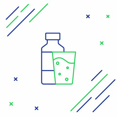 Line Bottle of water with glass icon isolated on white background. Soda aqua drink sign. Colorful outline concept. Vector