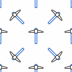 Line Pickaxe icon isolated seamless pattern on white background. Colorful outline concept. Vector