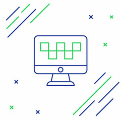 Line Computer call taxi service icon isolated on white background. Colorful outline concept. Vector