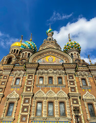 Facade of the Church of the Savior on Spilled Blood in St. Petersburg.