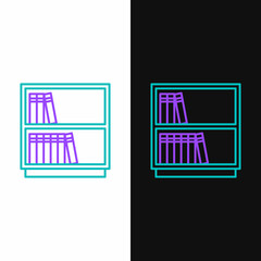 Line Library bookshelf icon isolated on white and black background. Colorful outline concept. Vector