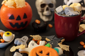 Halloween table with spooky food