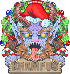 angry christmas monster krampus, illustration design