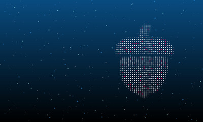 On the right is the acorn symbol filled with white dots. Background pattern from dots and circles of different shades. Vector illustration on blue background with stars © Alexey