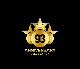 Happy Anniversary of, 93 Years, Bright Color Star Design Shape element, ceremony party Presentation