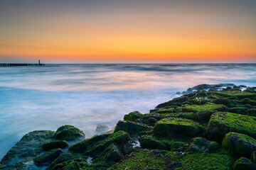 Beach in the Netherlands at the province Zeeland with windy sea weather