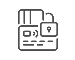Credit card line icon. Blocked bank money payment sign. Non-cash pay symbol. Quality design element. Line style card icon. Editable stroke. Vector