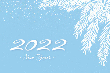 Fototapeta na wymiar 2022 snow card in flat style on light background. New year illustration. Blue color vector background. Abstract landscape banner design. Holiday celebration concept