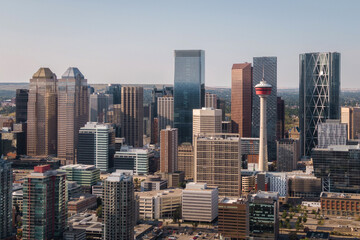 Aerial view of modern skyscraper in Downtown Calgary, Alberta, Canada.