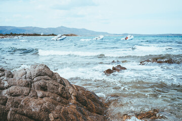 beautiful view of the wavy sea on the east coast of Sardinia in Italy Europe