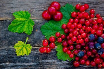 berries of currants and cherries lie on a dark background. High quality photo