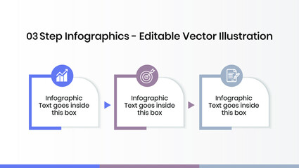 3 Steps Infographics Design Template - Graph, Pie chart, workflow layout, square diagram, circle diagram, brochure, report, presentation, banner, web design. Editable Vector illustration