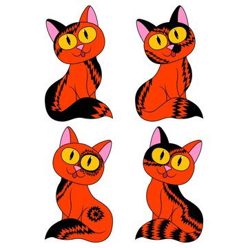Four funny cartoon cats for Halloween