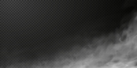 White smoke puff isolated on transparent black background. PNG. Steam explosion special effect. Effective texture of steam, fog, smoke png. Vector illustration	
