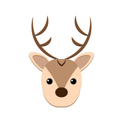 vector drawing of a deer for children in Scandinavian style. A postcard with the image of forest animals. Cute deer face.  The head of a fawn isolated on a white background. Great deer design.