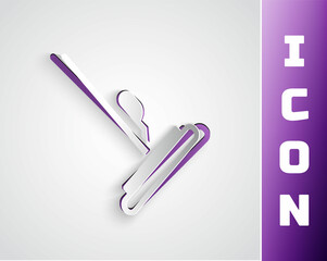Paper cut Mop icon isolated on grey background. Cleaning service concept. Paper art style. Vector
