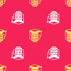 Yellow Robot icon isolated seamless pattern on red background. Artificial intelligence, machine learning, cloud computing. Vector