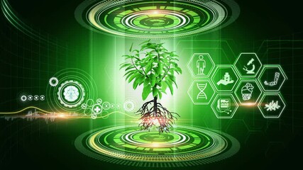 Bio Medical Concept  Virtual Reality
A virtual reality 3d graphics showing rotating 3d plant model with  icons on surrounding - Powered by Adobe
