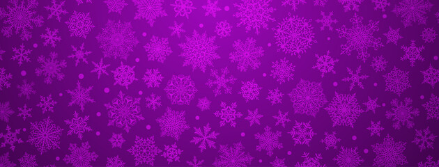 Naklejka na ściany i meble Christmas background of big and small complex snowflakes in purple colors