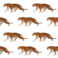 Tigers on white background seamless pattern