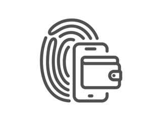 Wallet line icon. Money purse sign. Fingerprint cash symbol. Quality design element. Line style wallet icon. Editable stroke. Vector