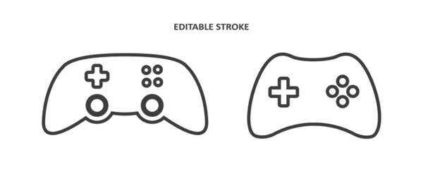 Joystick video game controller vector icon. Play console or joypad in outline style. Gamepad for computer gamer. Editable stroke