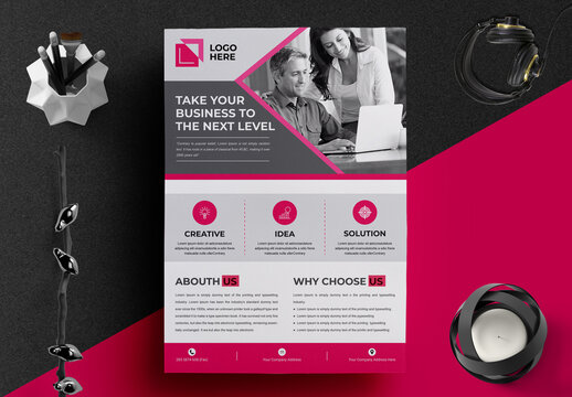 Business Brochure Cover Layout with Pink Colour Geometric Shapes