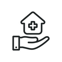 Hospital on hand. Family healthcare icon design isolated on white background. Vector illustration