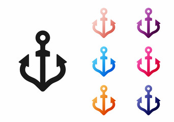 Black Anchor icon isolated on white background. Set icons colorful. Vector