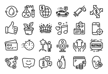 Vector set of Like hand, Payment exchange and Love music line icons set. Calendar report, Money wallet and Credit card tag. Leaves, Problem skin and Hold t-shirt icons. Vector