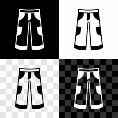 Set Pants icon isolated on black and white, transparent background. Trousers sign. Vector