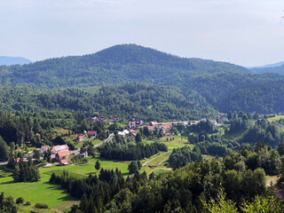 Fototapeta na wymiar View of the settlement Lokve and the forest area of Gorski kotar - Croatia (Pogled na naselje Lokve i šumsko područje Gorskog kotara - Hrvatska)