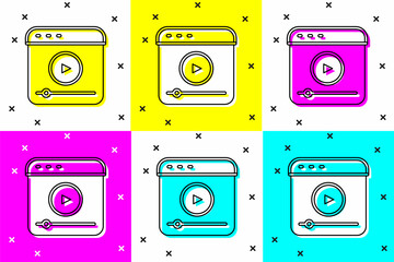 Set Live streaming online videogame play icon isolated on color background. Vector