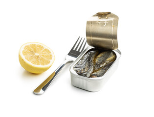Canned sardines. Sea fish in tin can.