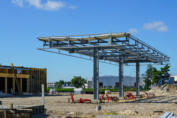 construction of a new modern gas station and shop building - obrazy, fototapety, plakaty