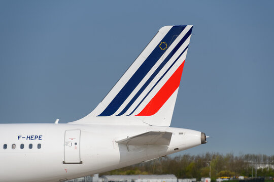 MANCHESTER, UNITED KINGDOM - APRIL 21st, 2018: Air France Airbus A320 tail livery at Manchester Airport
