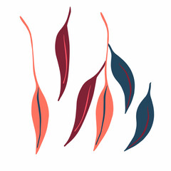 Modern isolated stylized design with abstract colorful eucalyptus leaves