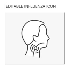 Sore throat line icon.Viral and bacterial infections. Pain, scratchiness or irritation of throat. Influenza concept. Isolated vector illustration. Editable stroke