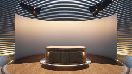 Wooden table with plank background in news studio 4