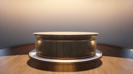 Wooden table with clean background in news studio 